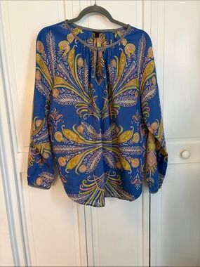 J. Crew Blue Paisley Keyhole Tie Tunic